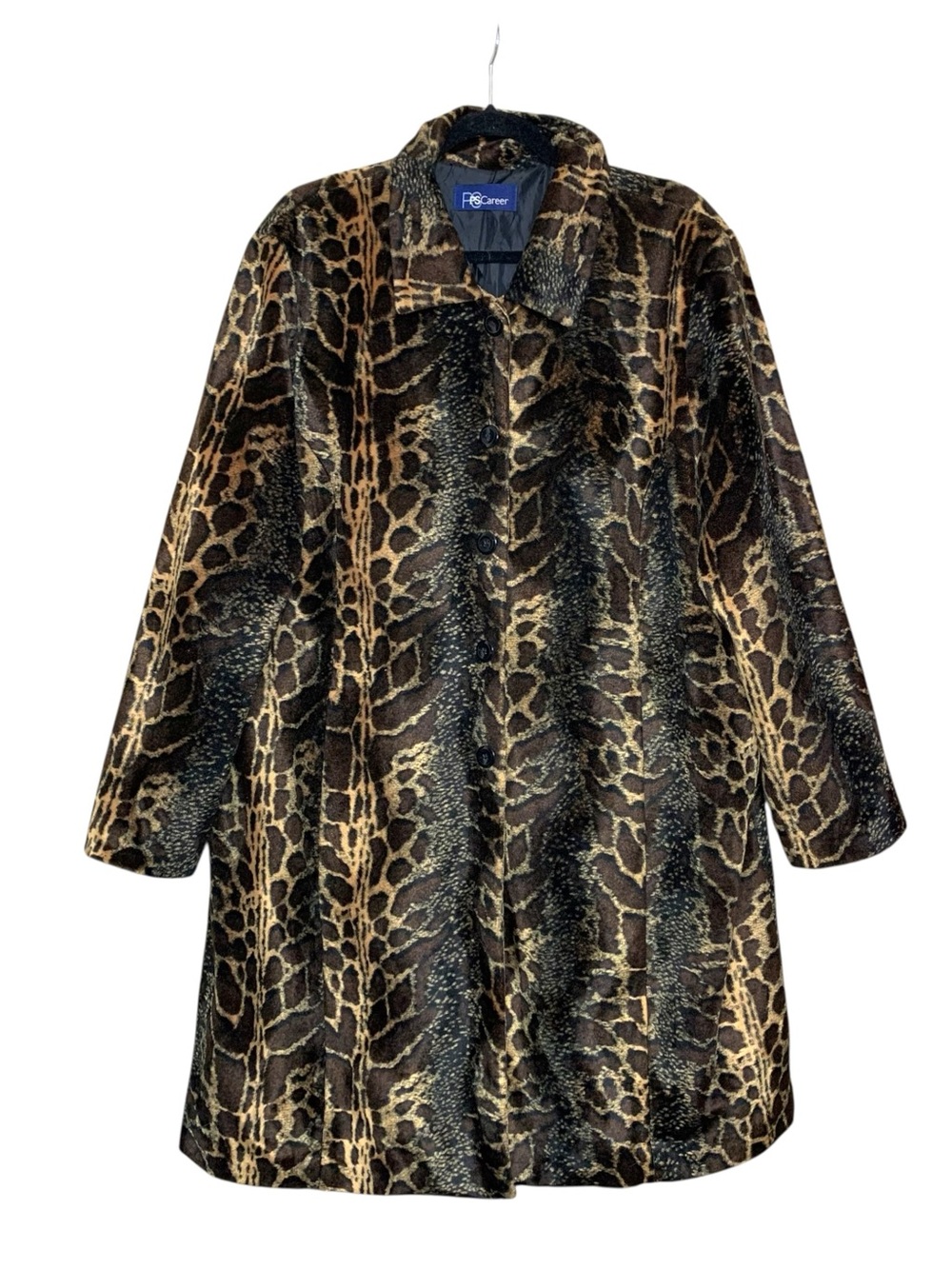 Vintage Animal Print Faux Fur Coat - Brown Black Sz 20 Mid Length Jacket